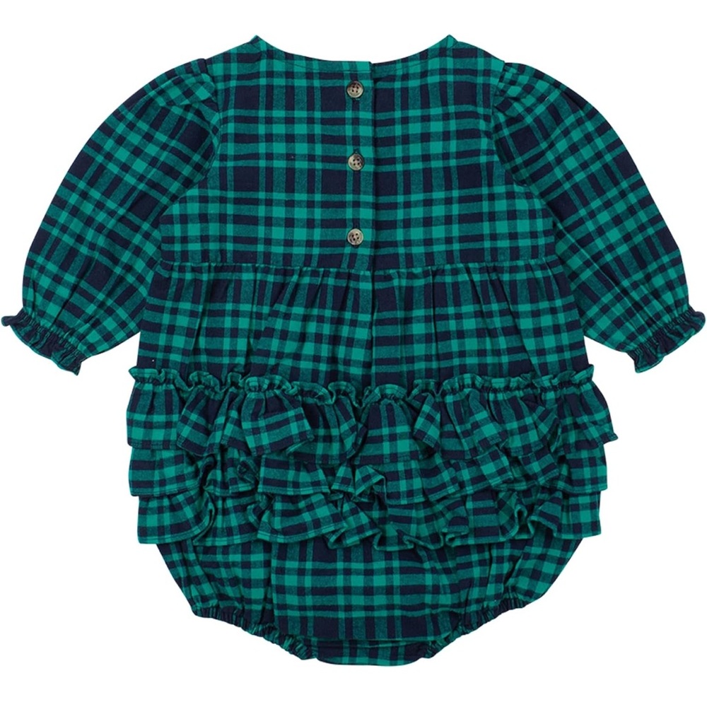 NWT Rufflebutts Hayden Plaid woven bubble romper with ruffle detailing on butt
